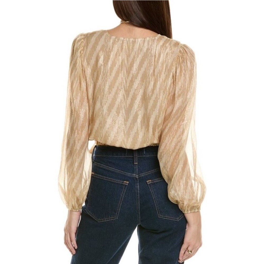 NWT Ramy Brook Lupita Wrap Top Blouse Silk Gold Metallic Elegant Size XL - Picture 3 of 8